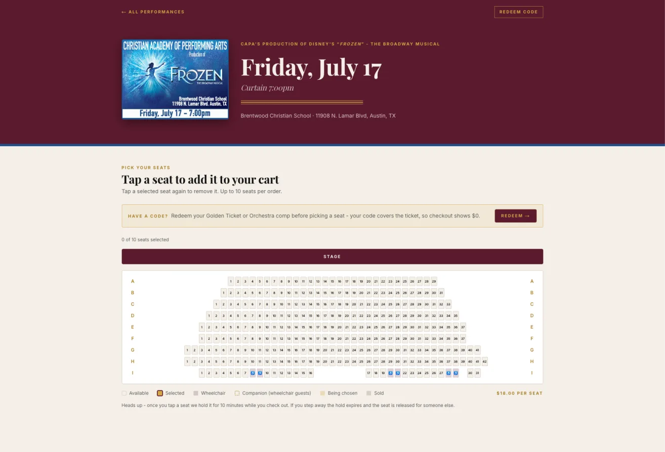 CAPA Austin Tickets website screenshot