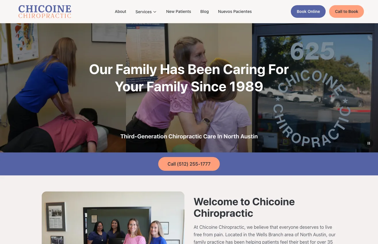 Chicoine Chiropractic website screenshot