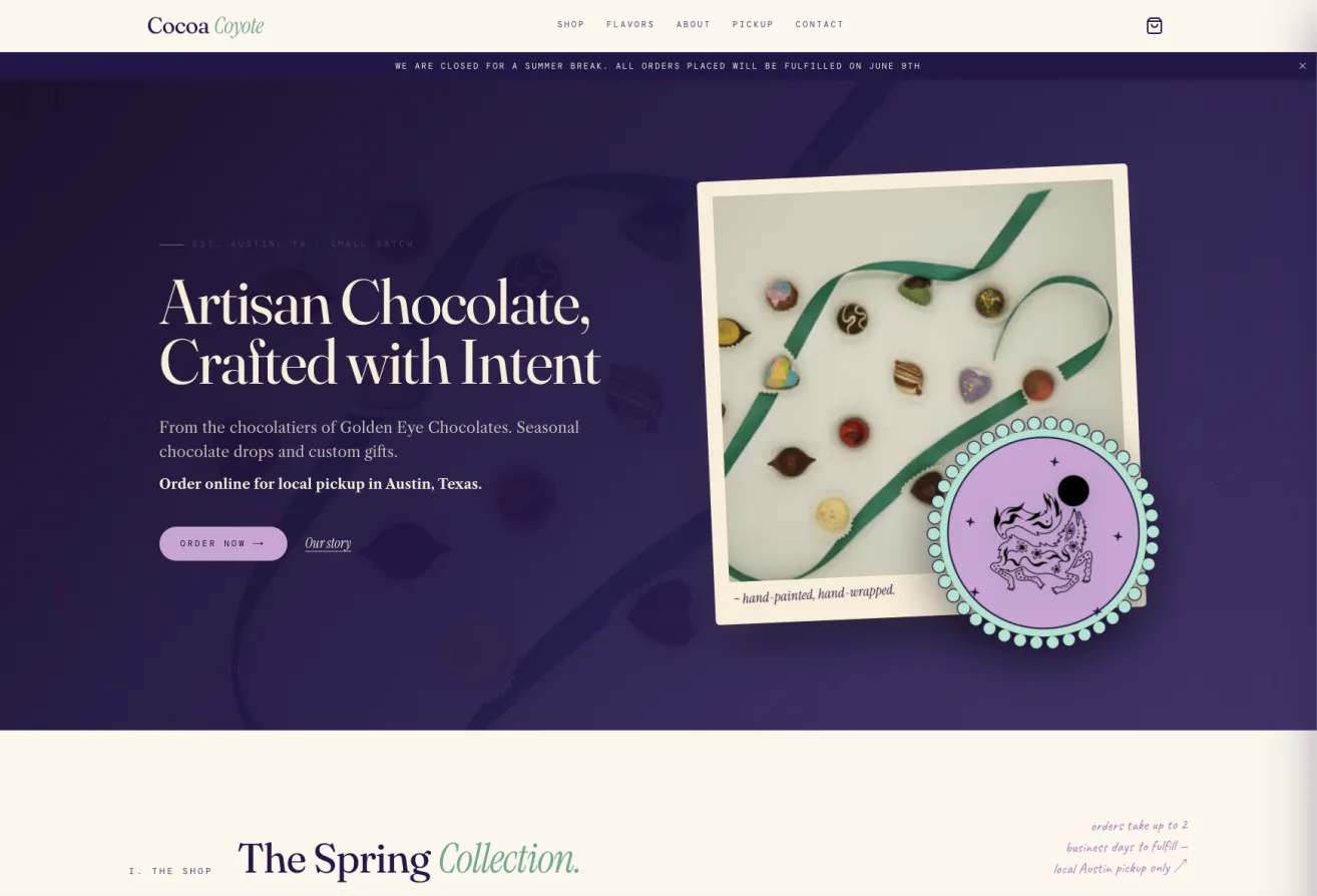Cocoa Coyote website screenshot