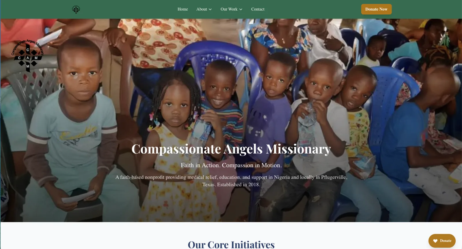 Compassionate Angels Missionary website screenshot
