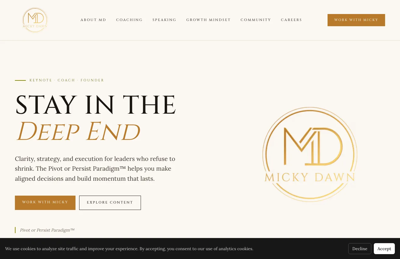 Micky Dawn website screenshot