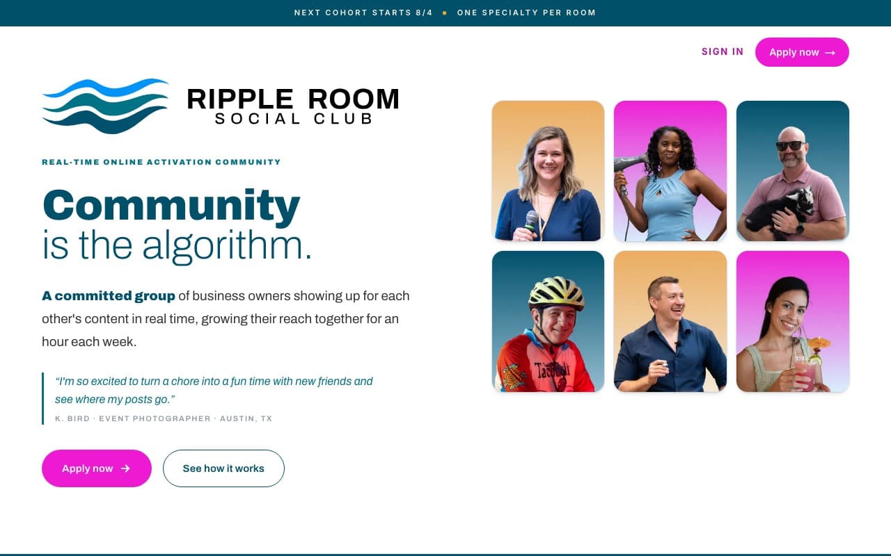 Ripple Room Social Club website screenshot