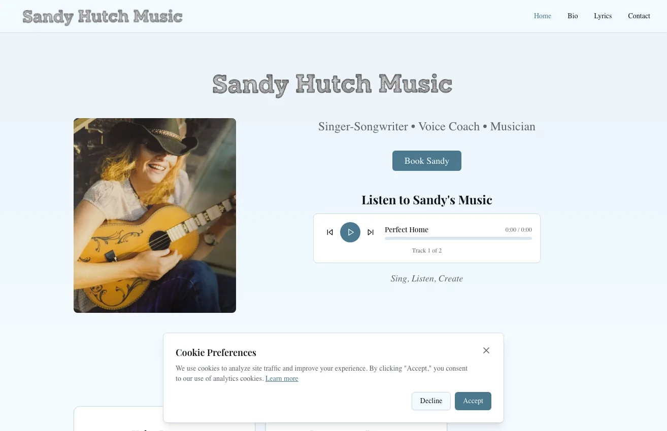 Sandy Hutchinson Music website screenshot