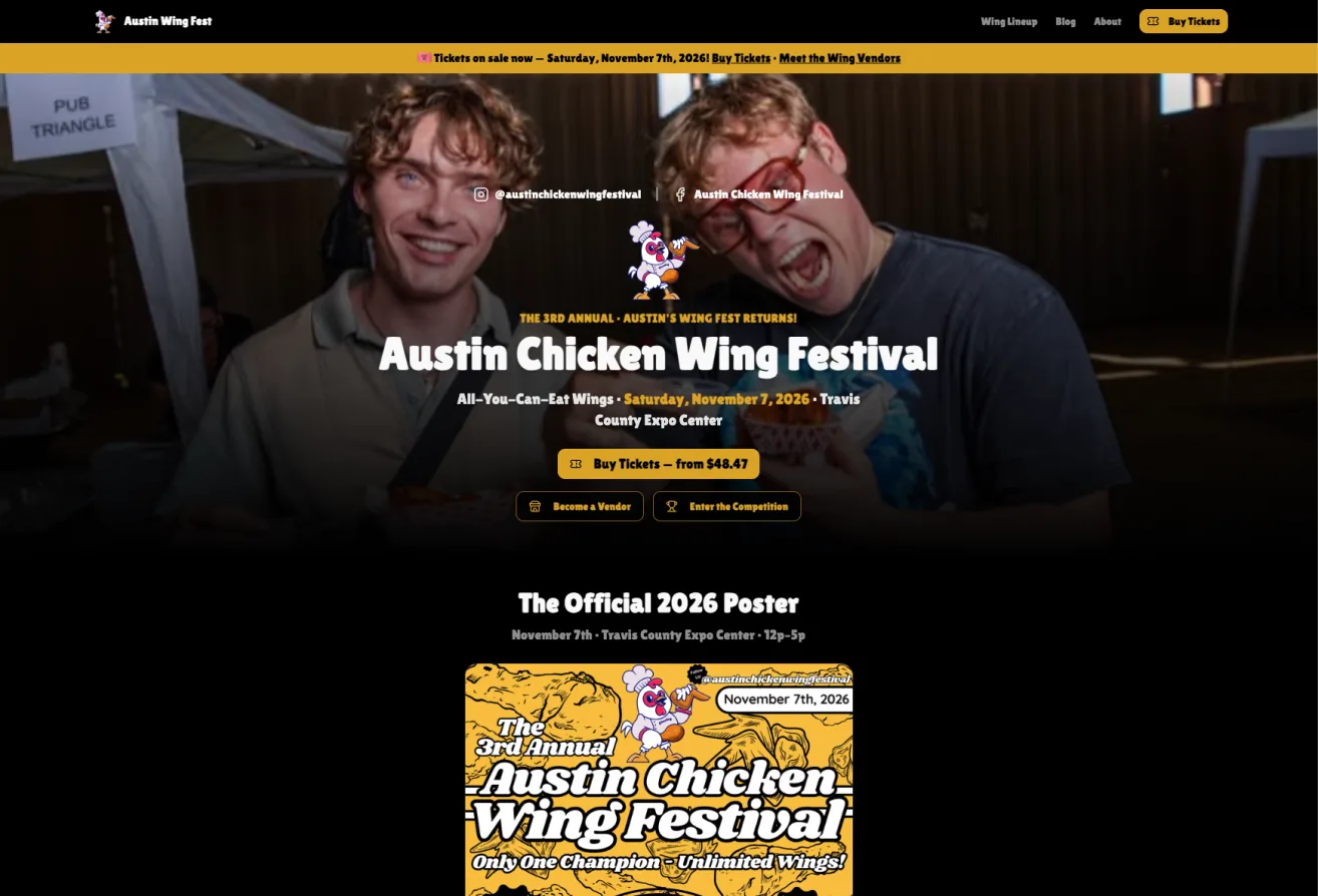 Austin Chicken Wing Festival website screenshot
